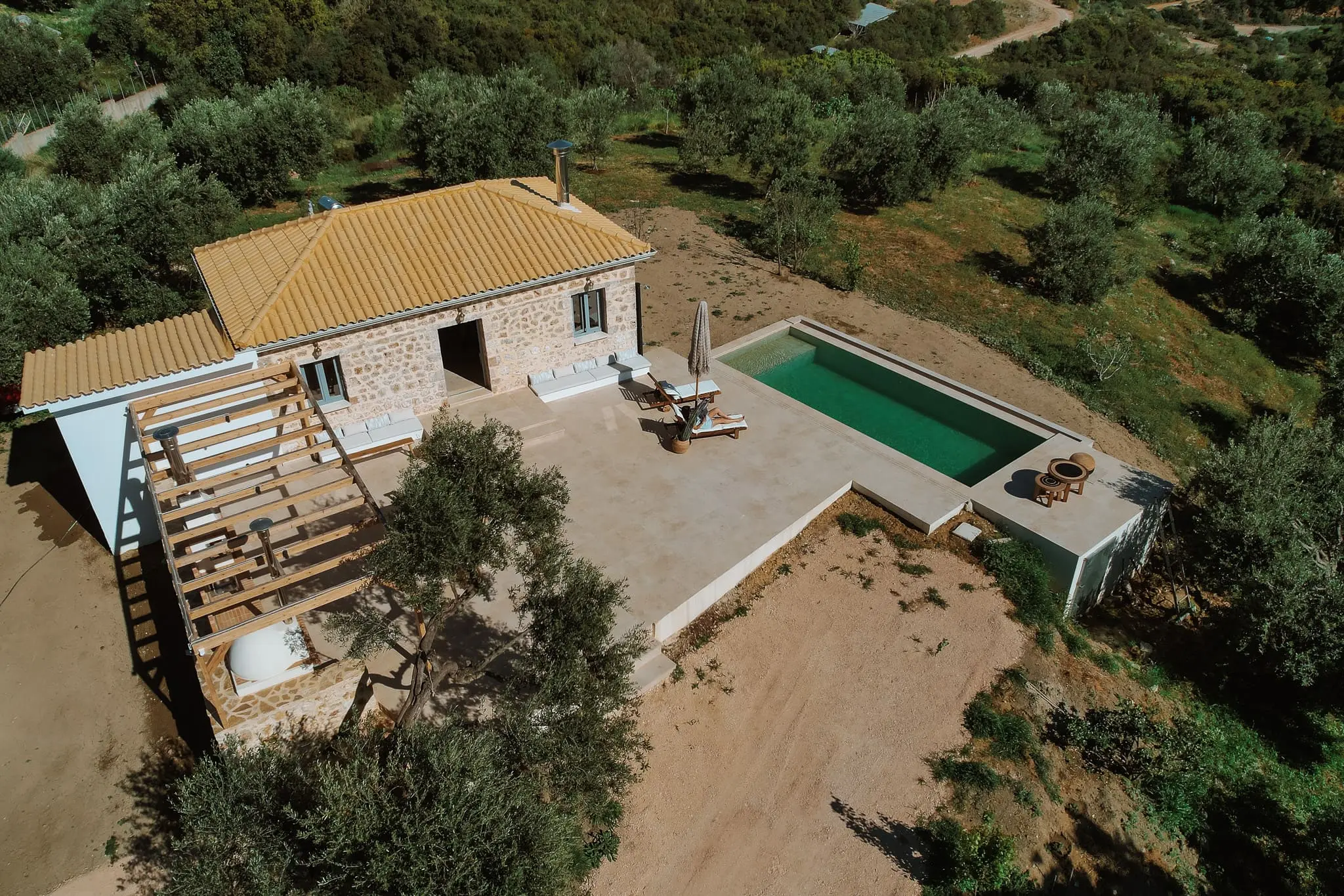 Blurred background with outdoor terrace view
